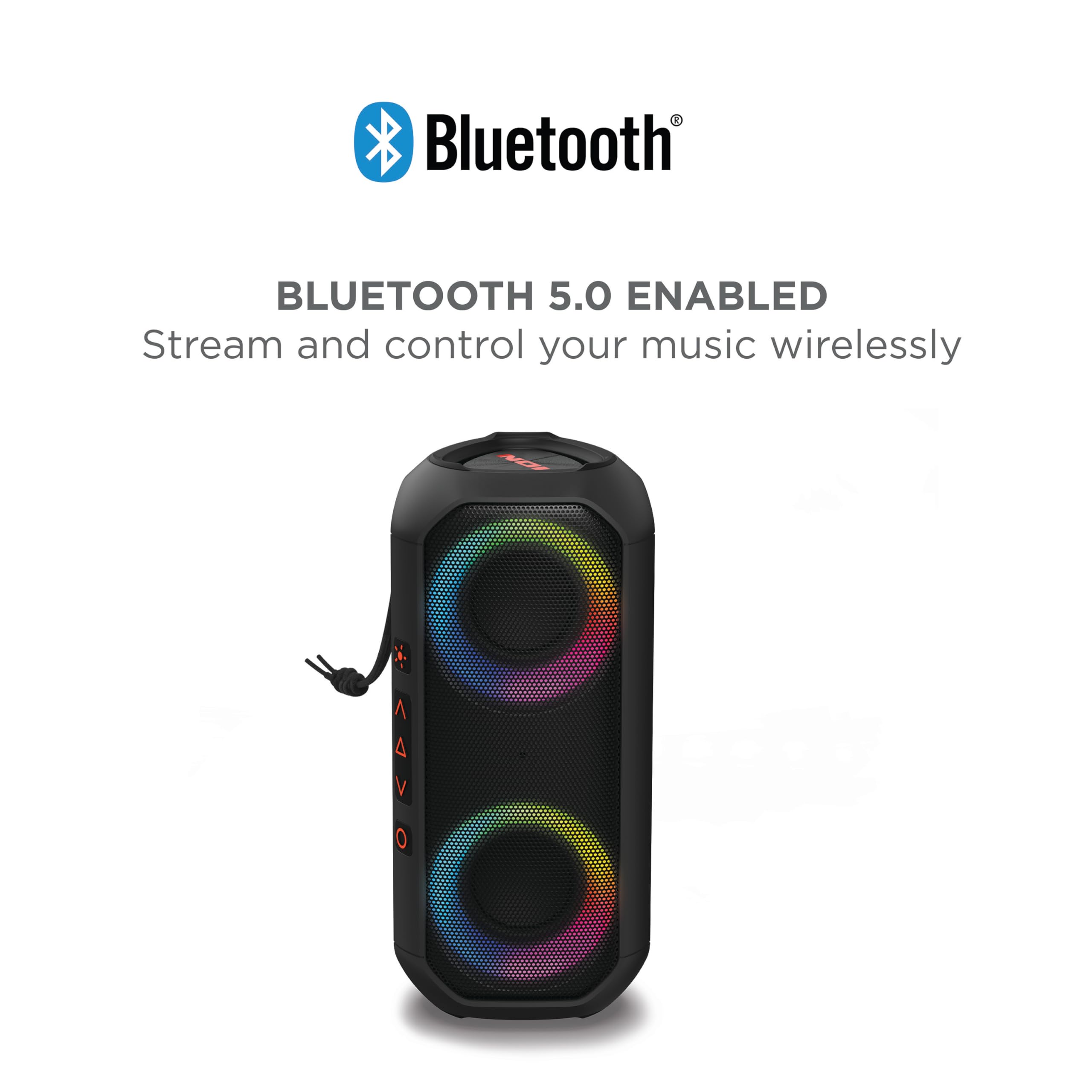 Ion Audio Uber Boom - Water resistant Portable Bluetooth Speaker with Party Lights, Built-in Microphone and Stereo-Link